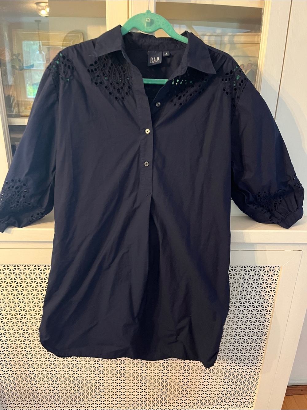 GAP Navy Eyelet Button-Front Tunic Shirtdress small